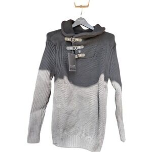 LCR Black Edition Mens Knit Sweater Buckle Shawl Neck Charcoal Black 6755 New